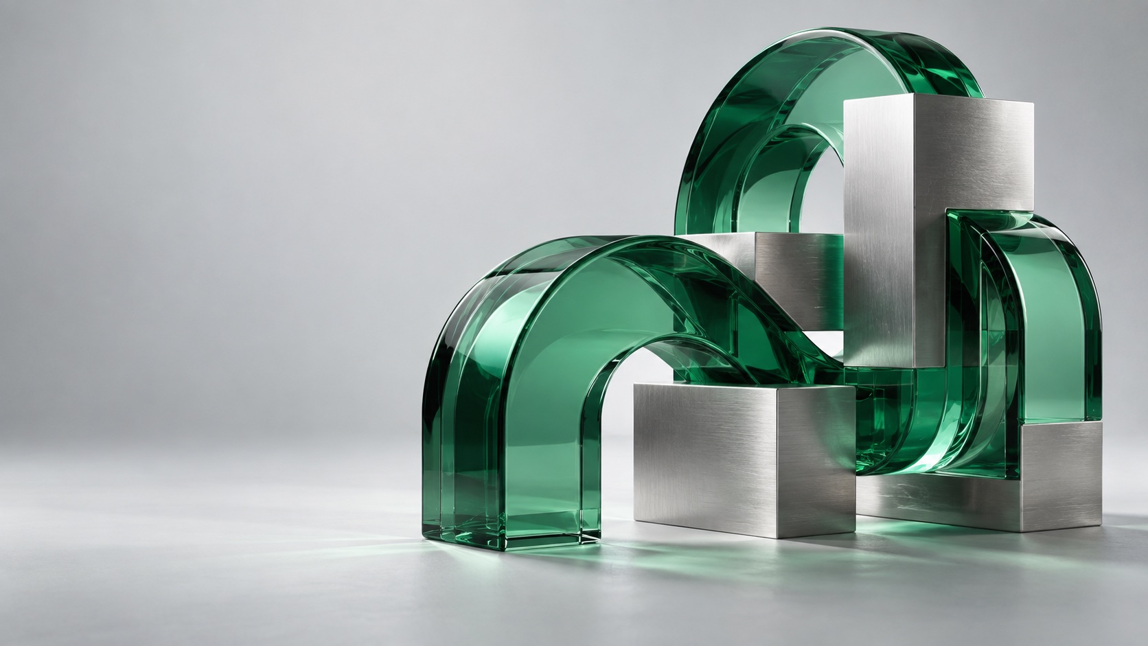 Groene glazen en metalen vormen die in elkaar passen